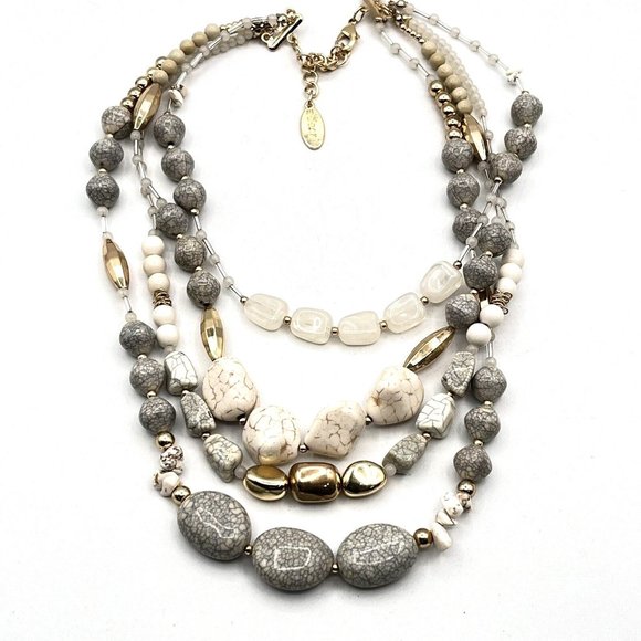 BOCAR  Multi Layer Faux Howlite 4 Strand Statement Collar Beaded Necklace 18" - Picture 5 of 9